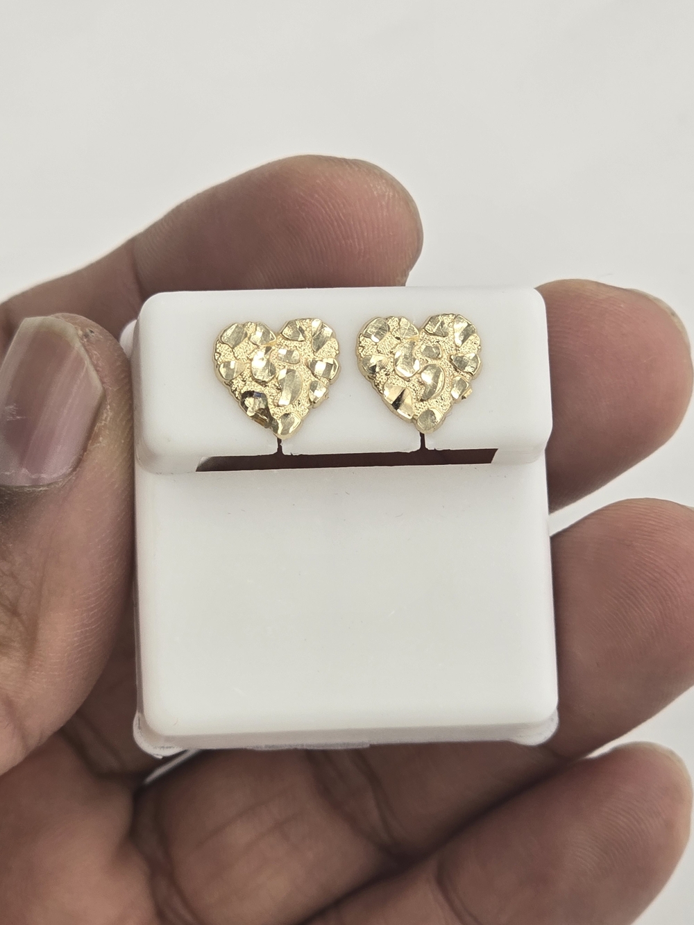 10k Real Gold Nugget Heart Stud Earring
